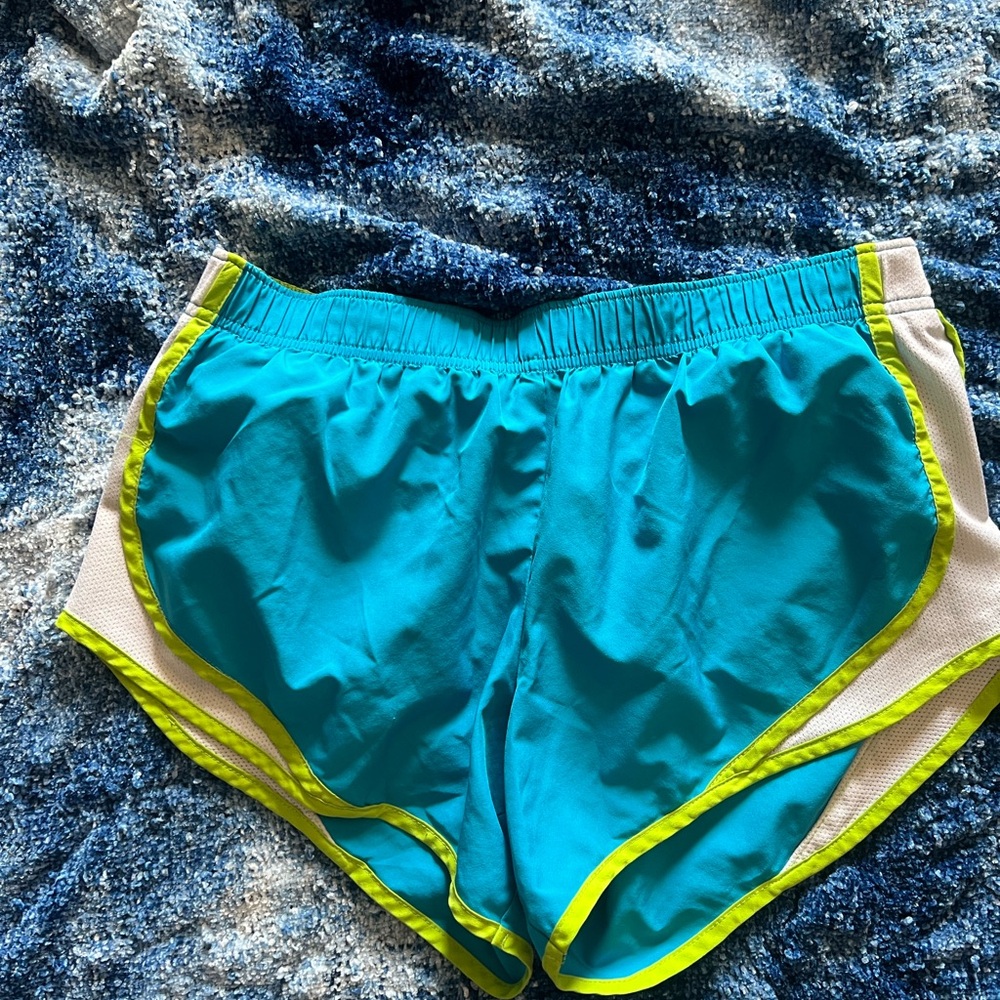 Blue Athletic Shorts with Neon Trim